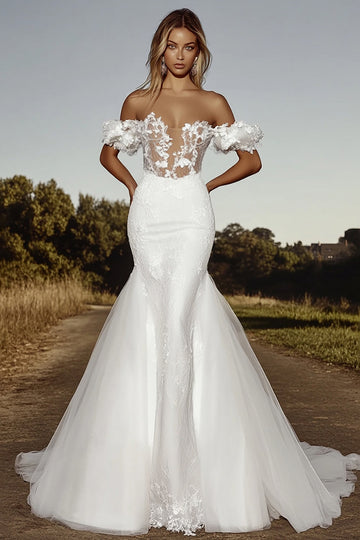 Ivoire délicat Une ligne dénudée Tulle dentelle robe de mariée